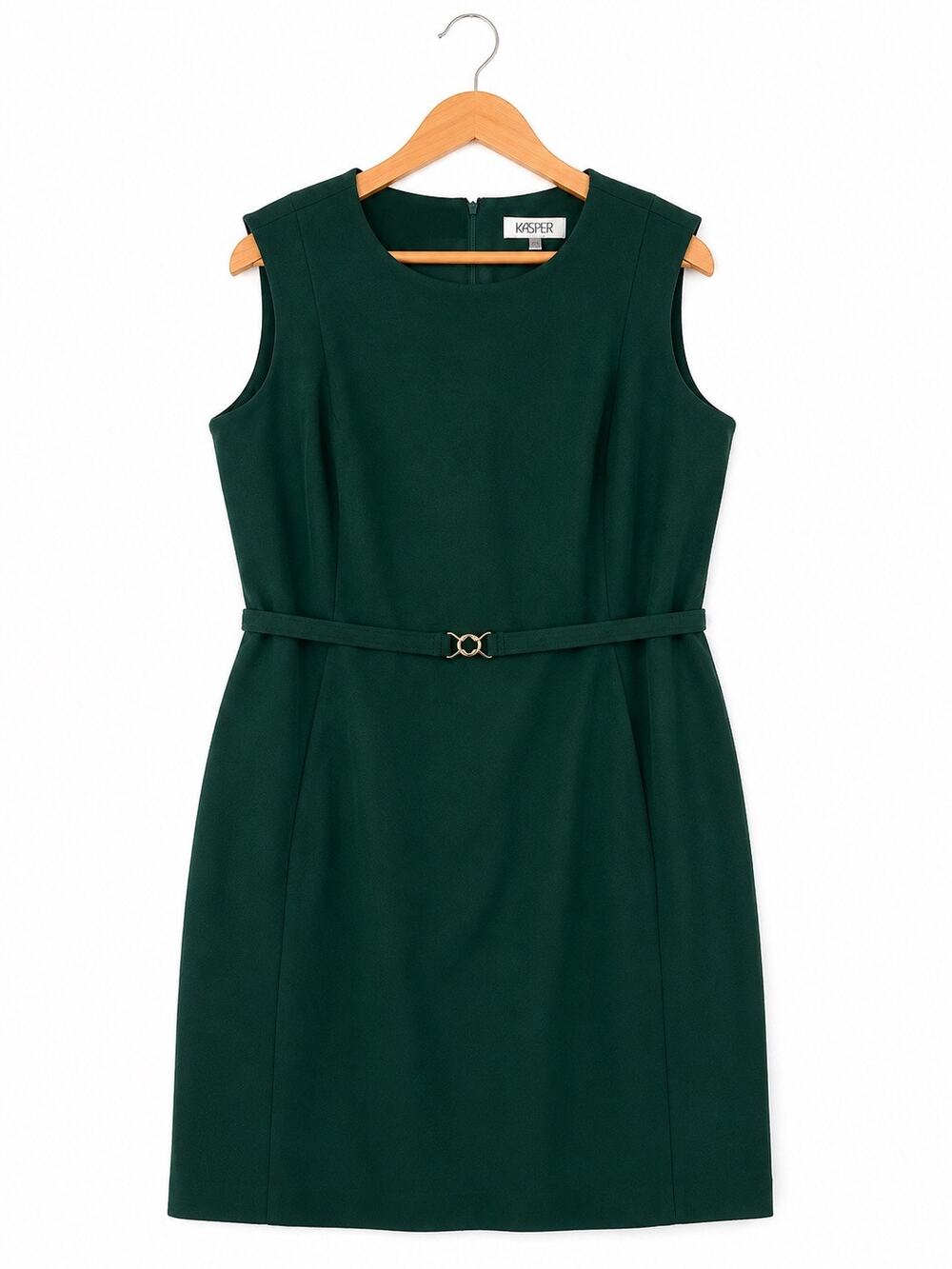 Kasper Womens 20W Plus Size Sheath Dress Emerald Dark Green Belted Career NWT